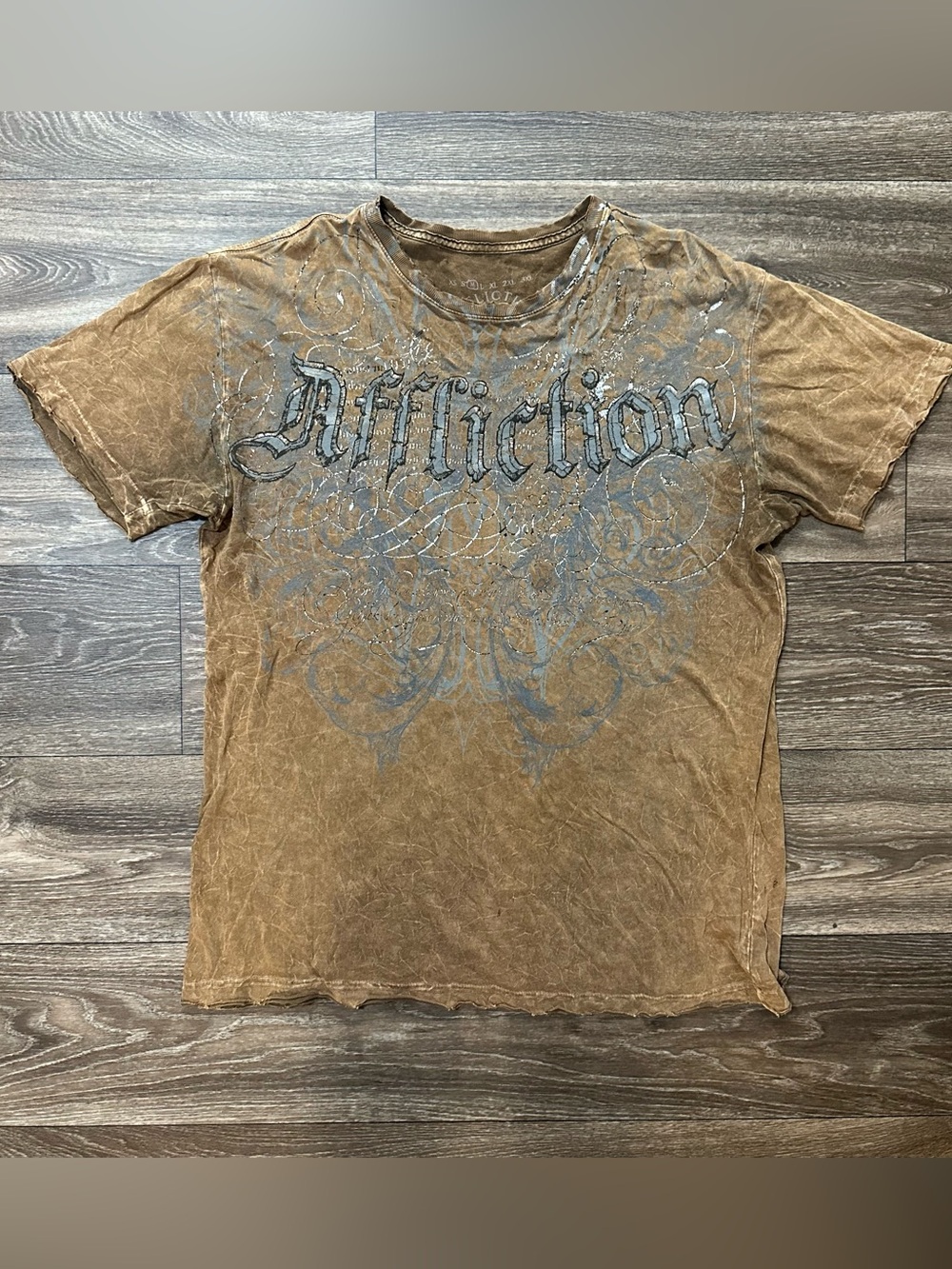 Affliction Distressed Shirt Brown Grunge Y2K 2000s Biker 100% Cotton Sz M